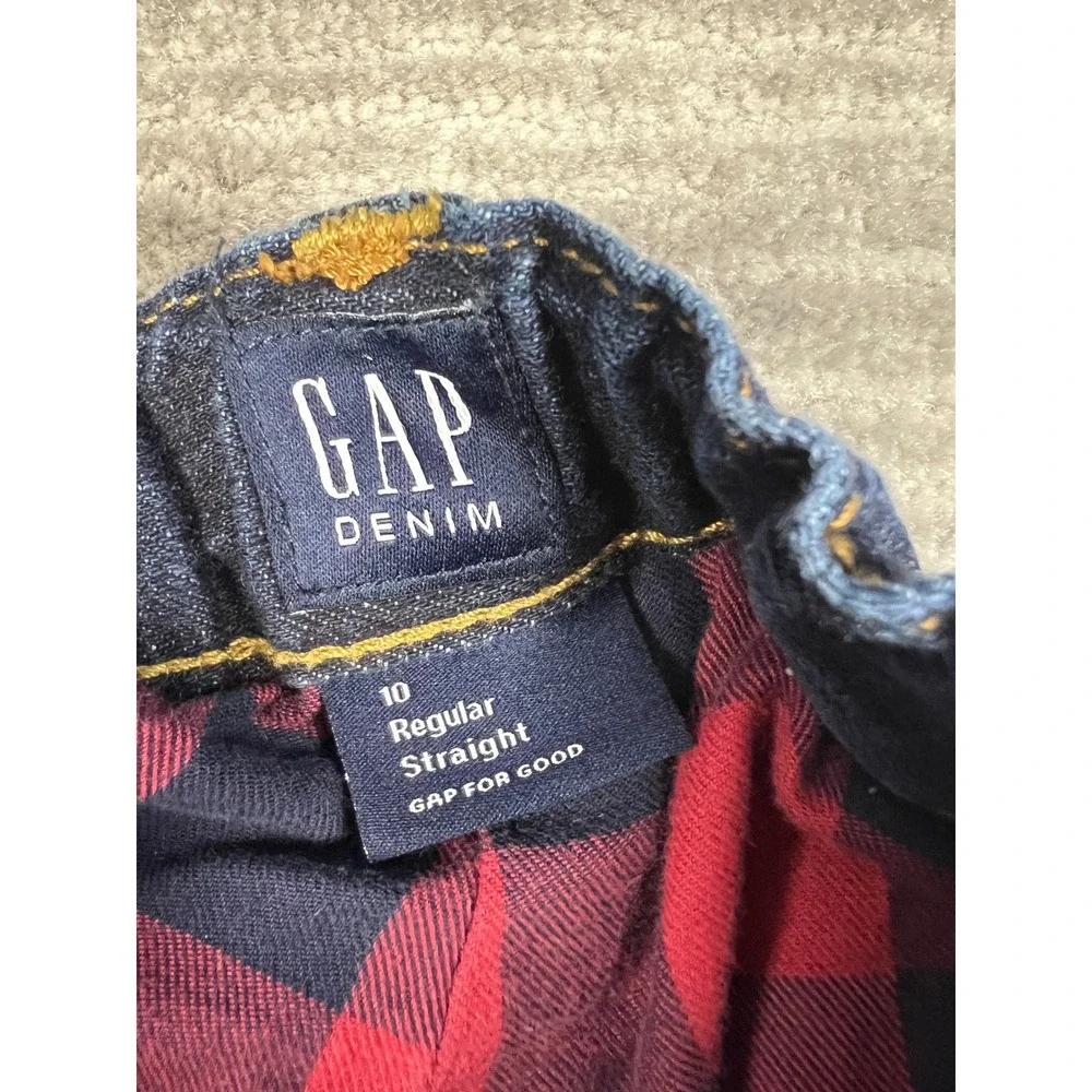 Gap Jeans Boys 10 Regular Blue Straight Leg Flannel Lined Plaid Elastic Waist